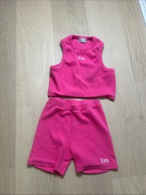Kith Vibrant Pink Sleeveless Crop Top and Matching Shorts Set girls size large